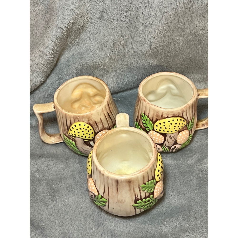 Vintage Arnel's Mushroom Mug Set of 3 Ceramic Woodland Italy 1970s cottage core